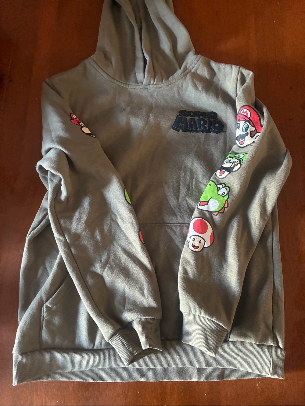 Nintendo Olive Crewneck Sweatshirt with Super Mario Sleeve Graphics